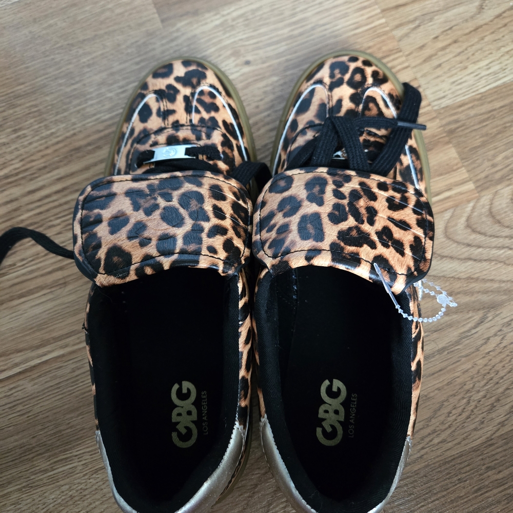 GBG Los Angeles Leopard Print Sneakers with Gold Accents